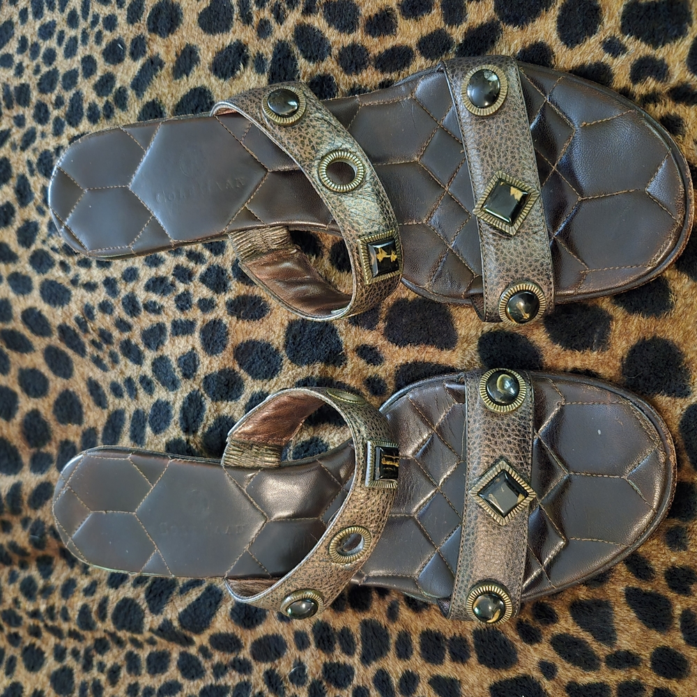 Stylish Brown Sandals with Gold Accents